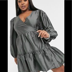 ASOS Tafetta Wrap Dress Gray